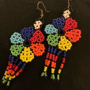 Colorful beaded flower drop earrings